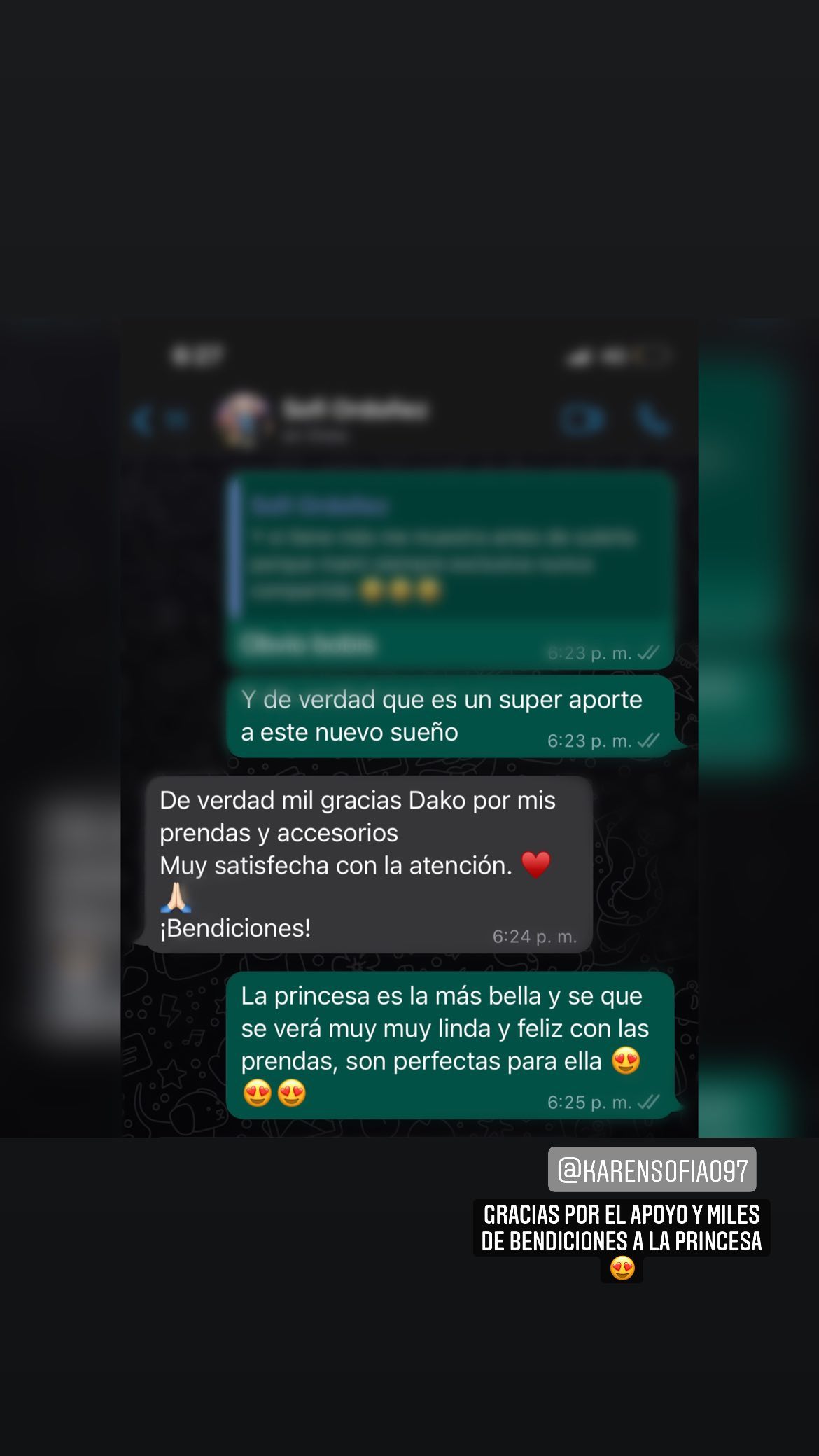 Reseña en Instagram de Baby Dako Store: una clienta agradece sus prendas y accesorios y dice estar muy satisfecha con la atención recibida